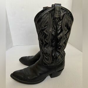 Tony Lama Cowboy Boots Black Western Stitched Mens Leather Pull Up Shoes Sz 8 D